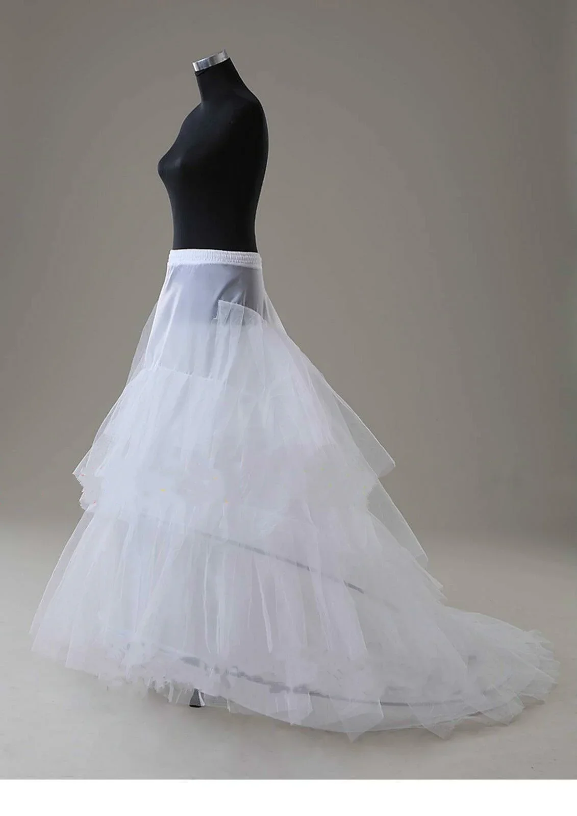 White/Black 2 Hoop Train Wedding Bridal Underskirt Crinoline Petticoat Slips