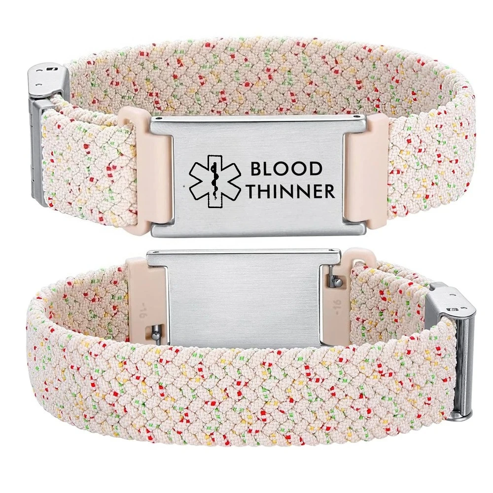 

Браслет из веревки с медицинской сигнализацией, регулируемый для мужчин и женщин. Персонализированный индивидуальный медицинский идентификатор QR-кода для аллергического диабета.