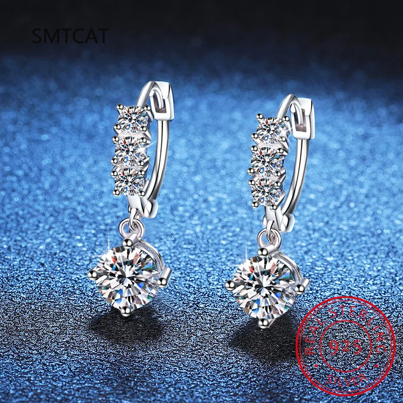 Luxury 1.86cttw Full Simulated Moissanite Diamond Hoop Earrings for Women Original 925 Sterling Silver Jewelry Vintage Earrings