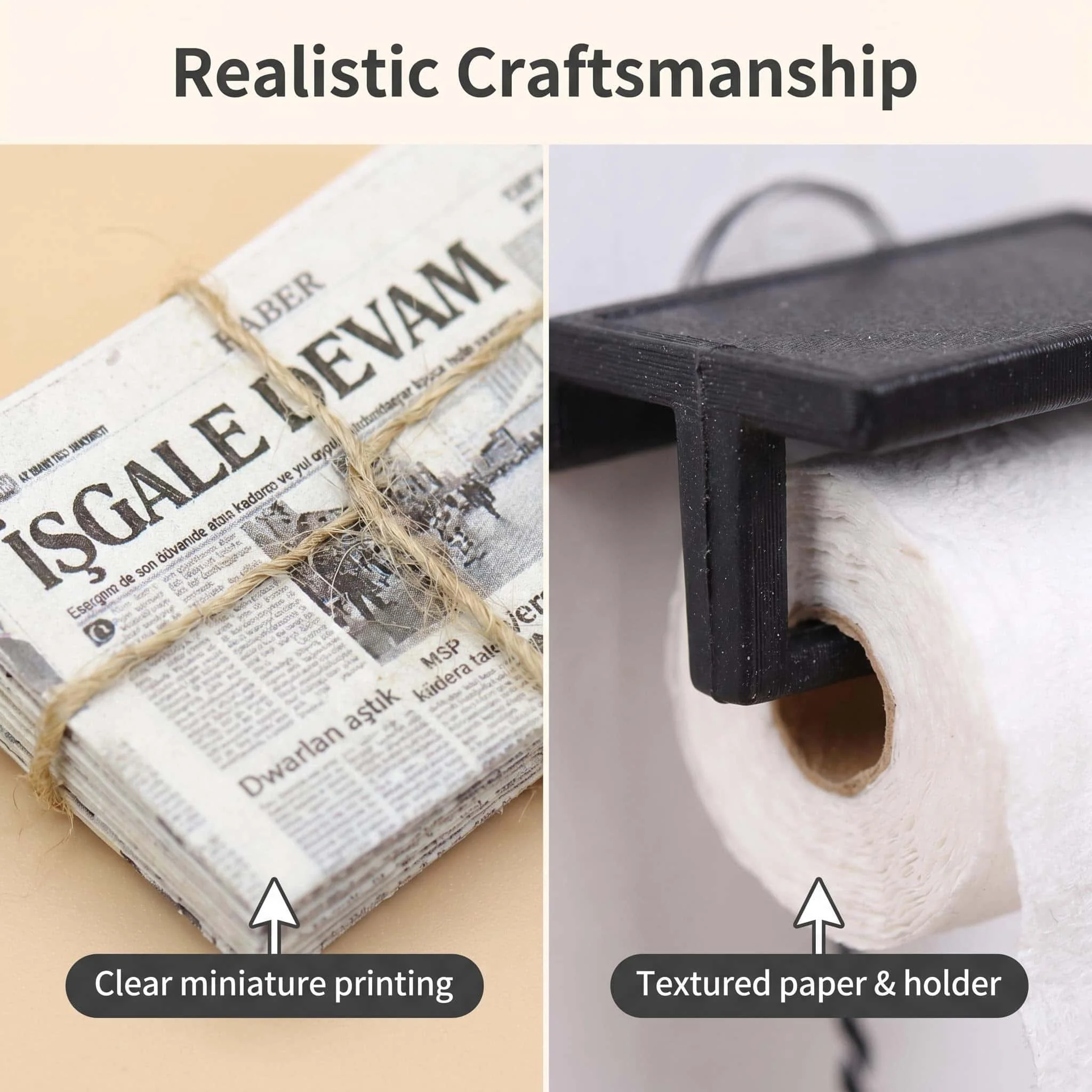 1/12 Dollhouse Bathroom Accessories, Miniature Model Toilet Paper, Mini Newspaper, Realistic Mini Tissue Holder Set, Suitable for Dollhouse Bathroom Decoration, Mini Toilet Paper Roll That Can Be Torn Off, DIY Mini Kitchen Dollhouse Decoration, Photography Props (Note: Newspaper Cover with Random Patterns, Please Be Informed, Thank You)