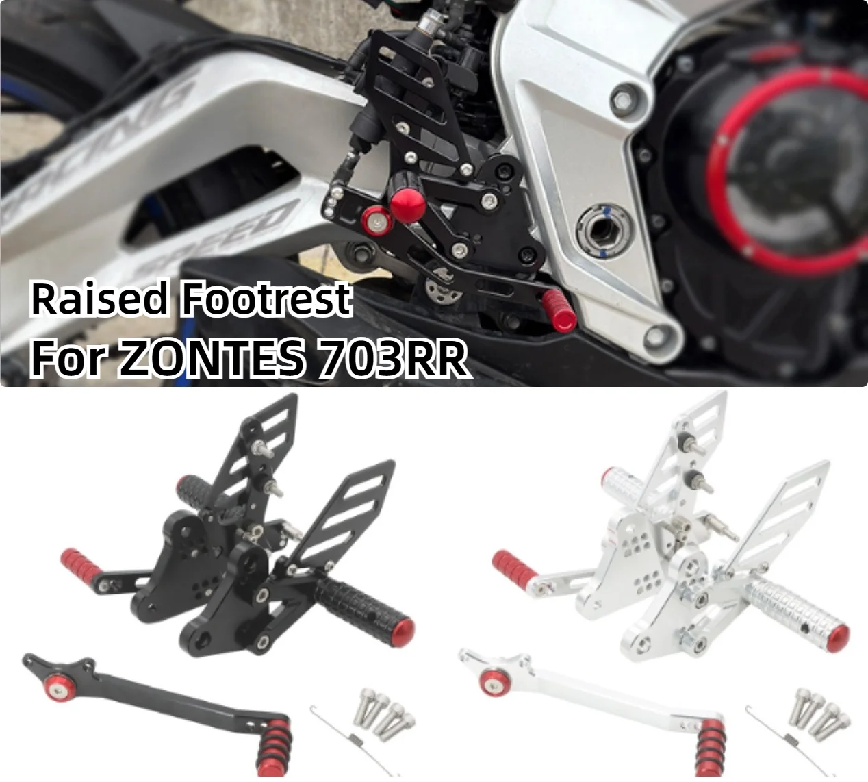 Kit per Moto ZONTES 703RR: Pedane Posteriori Regolabili in Alluminio, Poggiapiedi Rialzati, Assemblaggio Modificato