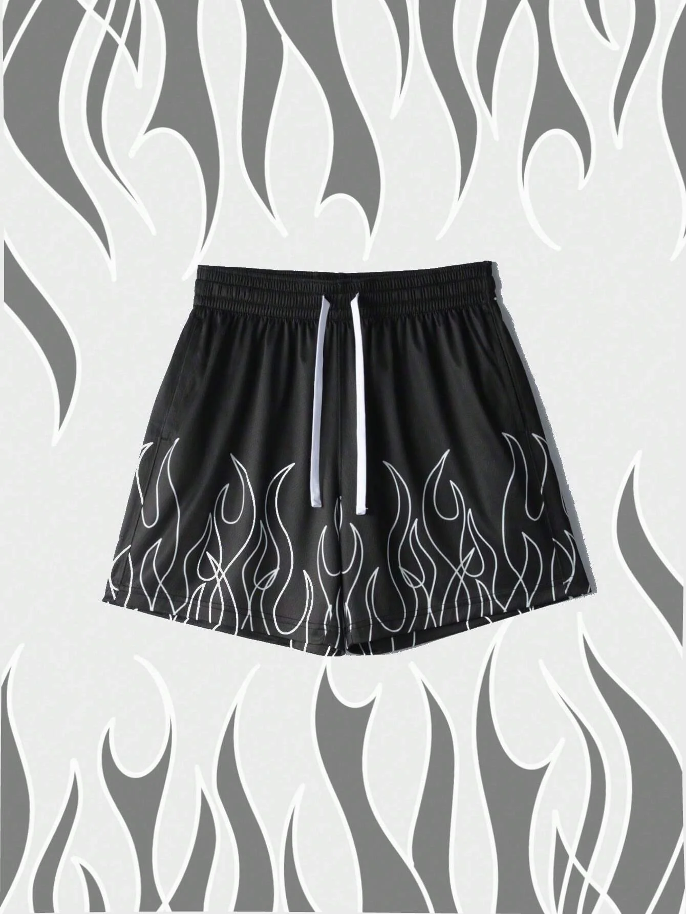 Men\'s Flame Print Shorts Breathable Mesh Athletic Basketball Shorts Summer Oversized Sport Shorts Drawstring Gym Short Pants