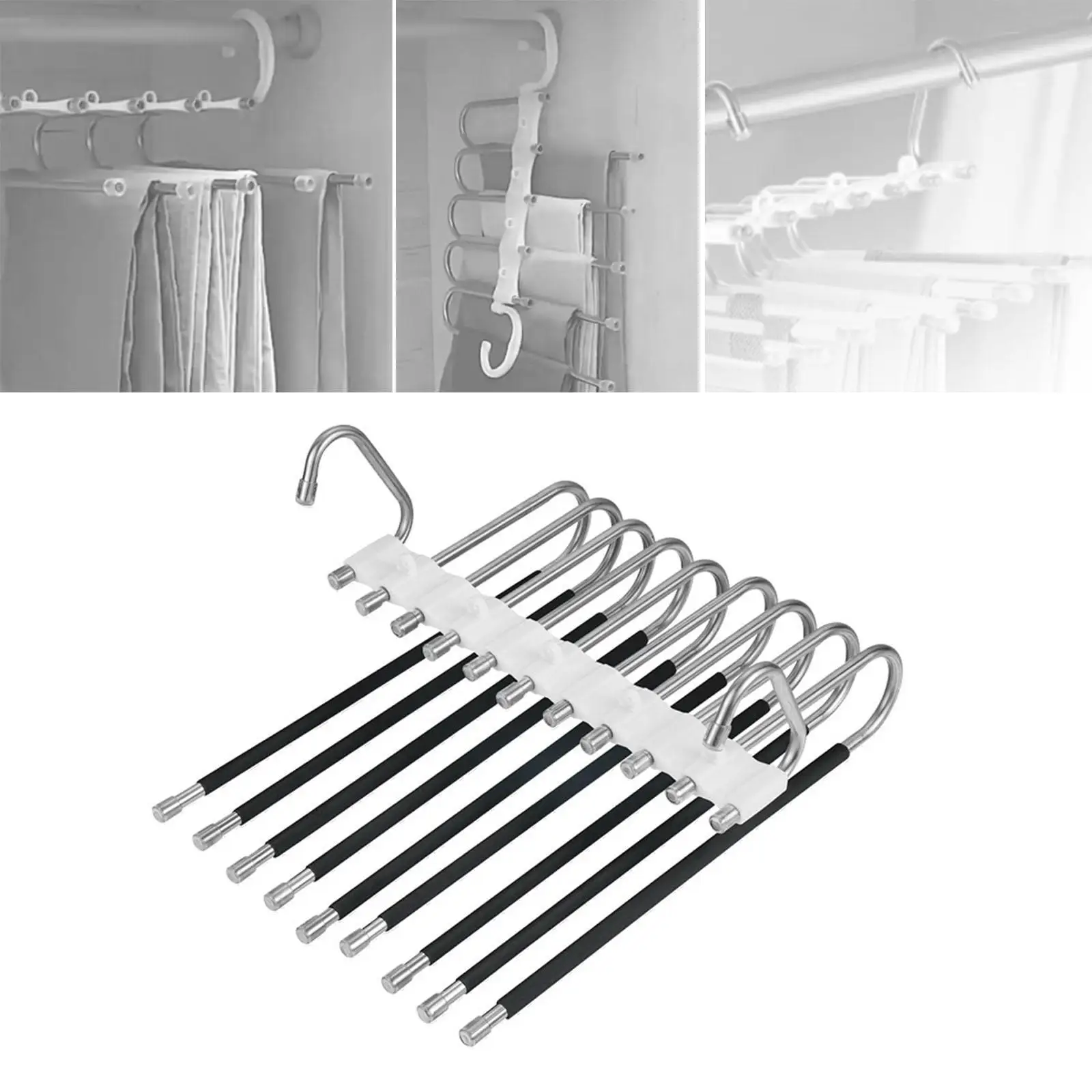 Multi Layer Folding Pants Hangers Slack Wardrobe Travel Hotel Hanging Rack Black