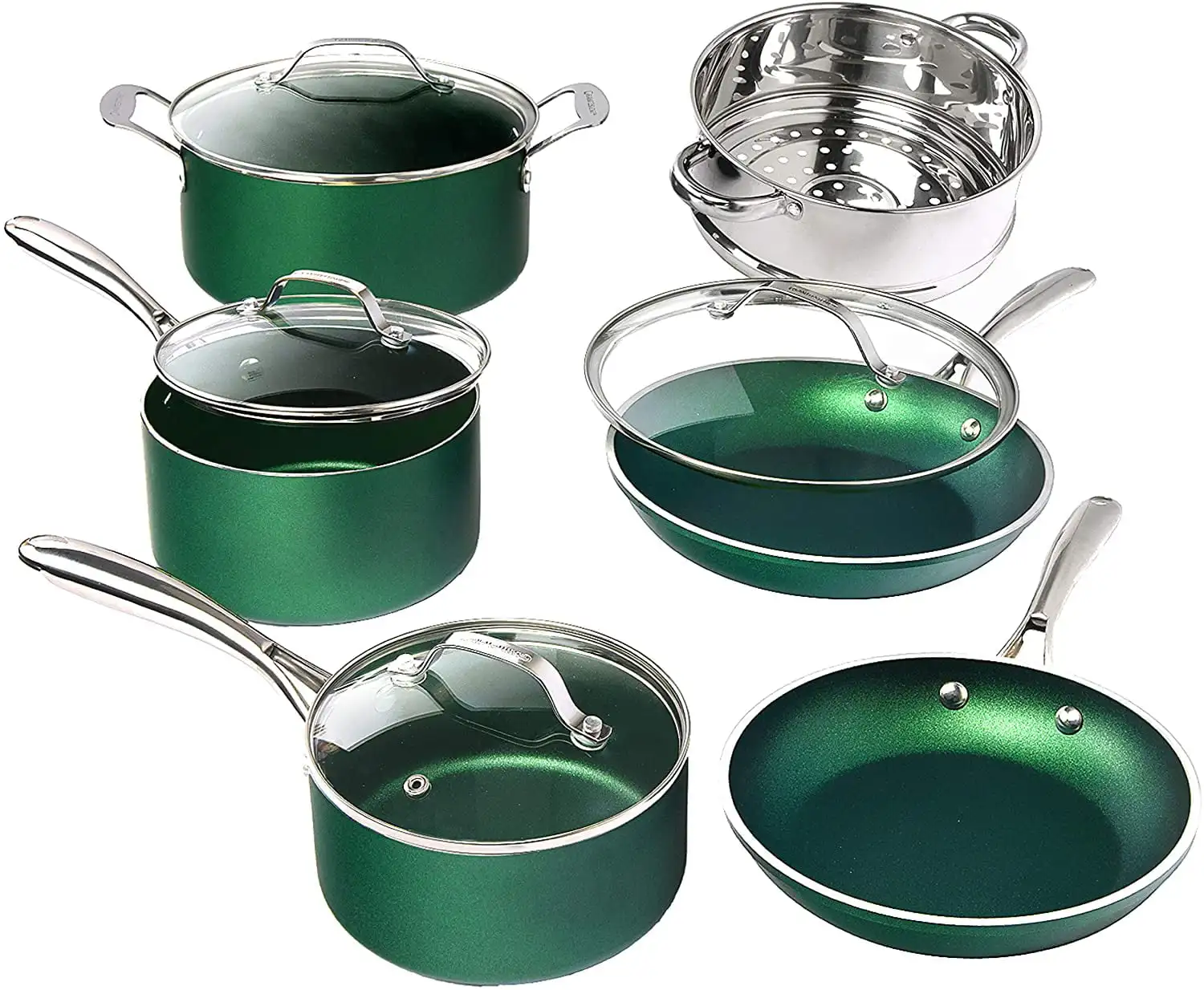 

Granite Stone Emerald Collection 10 Piece Pots and Pans Set with Ultra Non-stick Durable Mineral & Diamond Triple Coated Surface