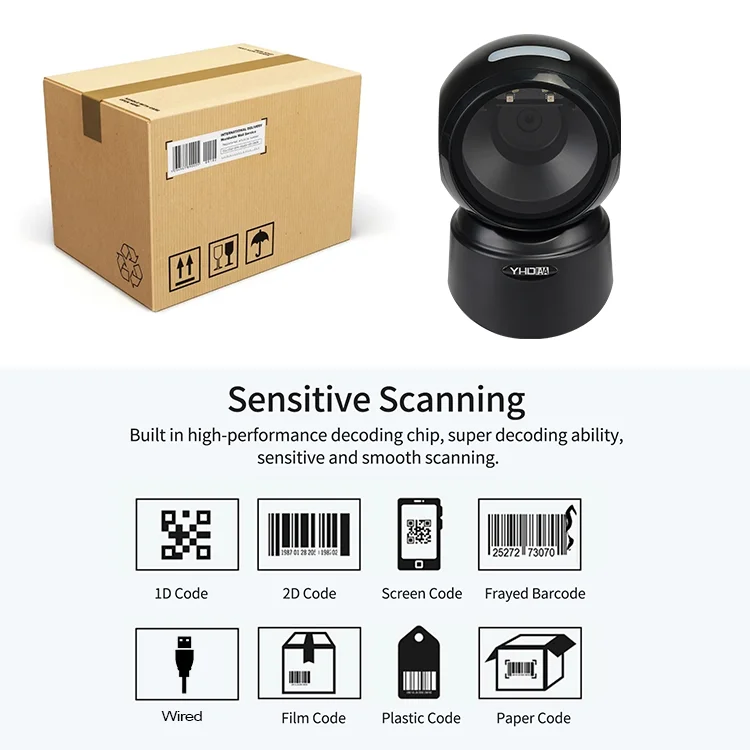 Hands-Free 1D 2D Desktop Barcode Scanner QR Barcode Reader Support Screen Scanning Platform Scanner For Retail Store Bookstore