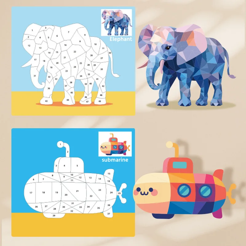 3D Solid Geometry Collage, Children's Puzzle DIY Handmade Creative Stickers, Stickers, Enlightenment Early Education Toys