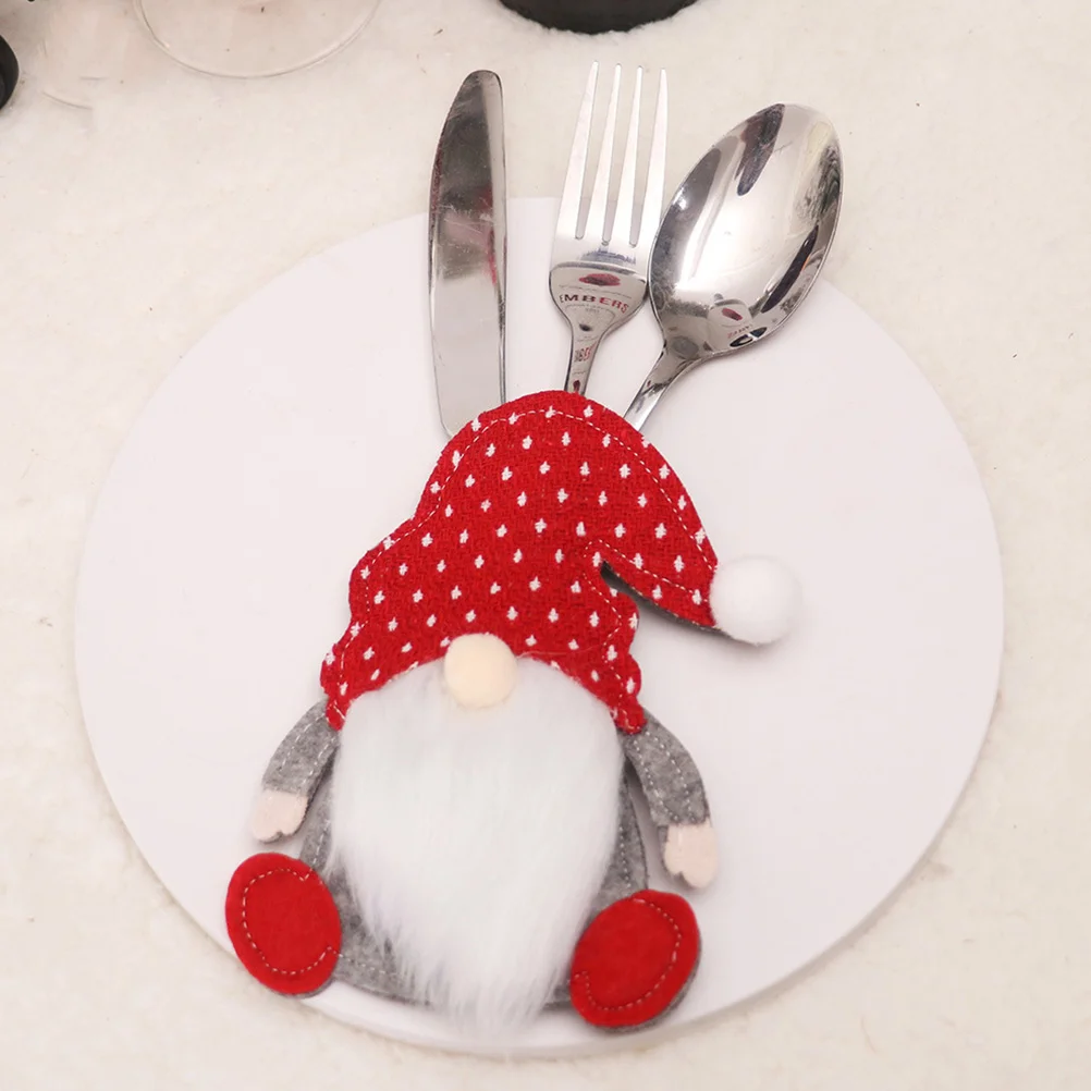 3 Pcs Christmas Cutlery Set Bags Gnome Exquisite Tableware Pouch Fork Cover Xmas Pocket Storage Dinnerware Flatware