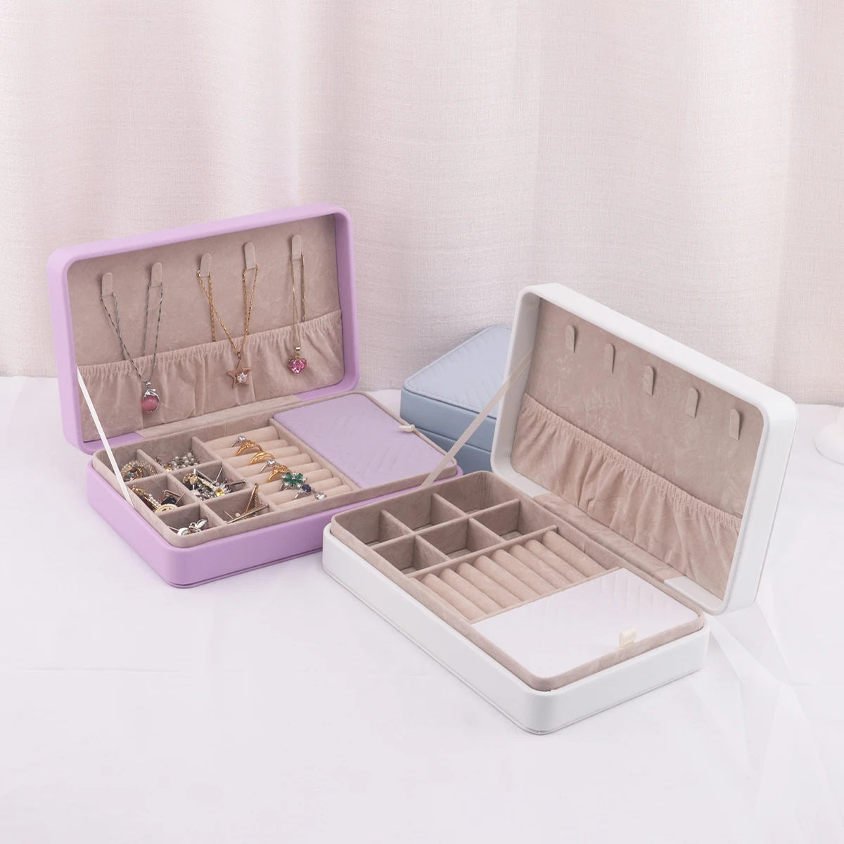  Leather Jewelry Box Light Luxury Earrings Necklace Storage Box with Lock Jewelry Organizers Storage