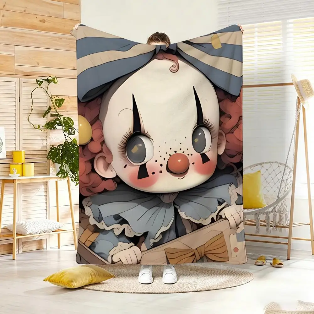 Kawaii Art Clown Girl Throw Lightweight  Flannel Blanket Soft Skin-friendly for Summer Cooling