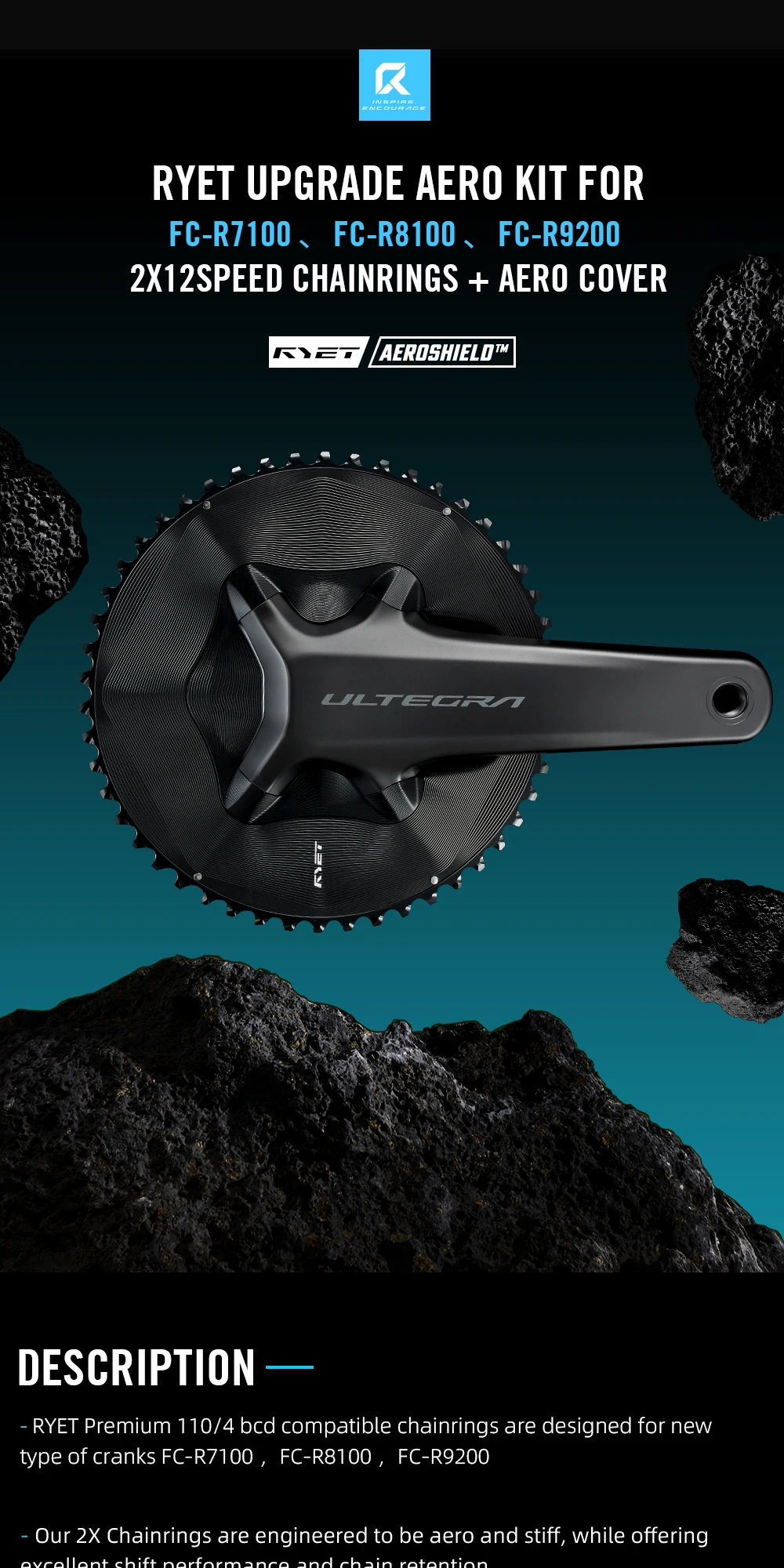 RYET Rennrad-Kettenblatt 50-34T 52-36T 54-40T Aero für Shimano Dura-Ace R9200 Ultegra R8100 105 R7100 12-fach Fahrrad-Gruppensätze – Detail 1