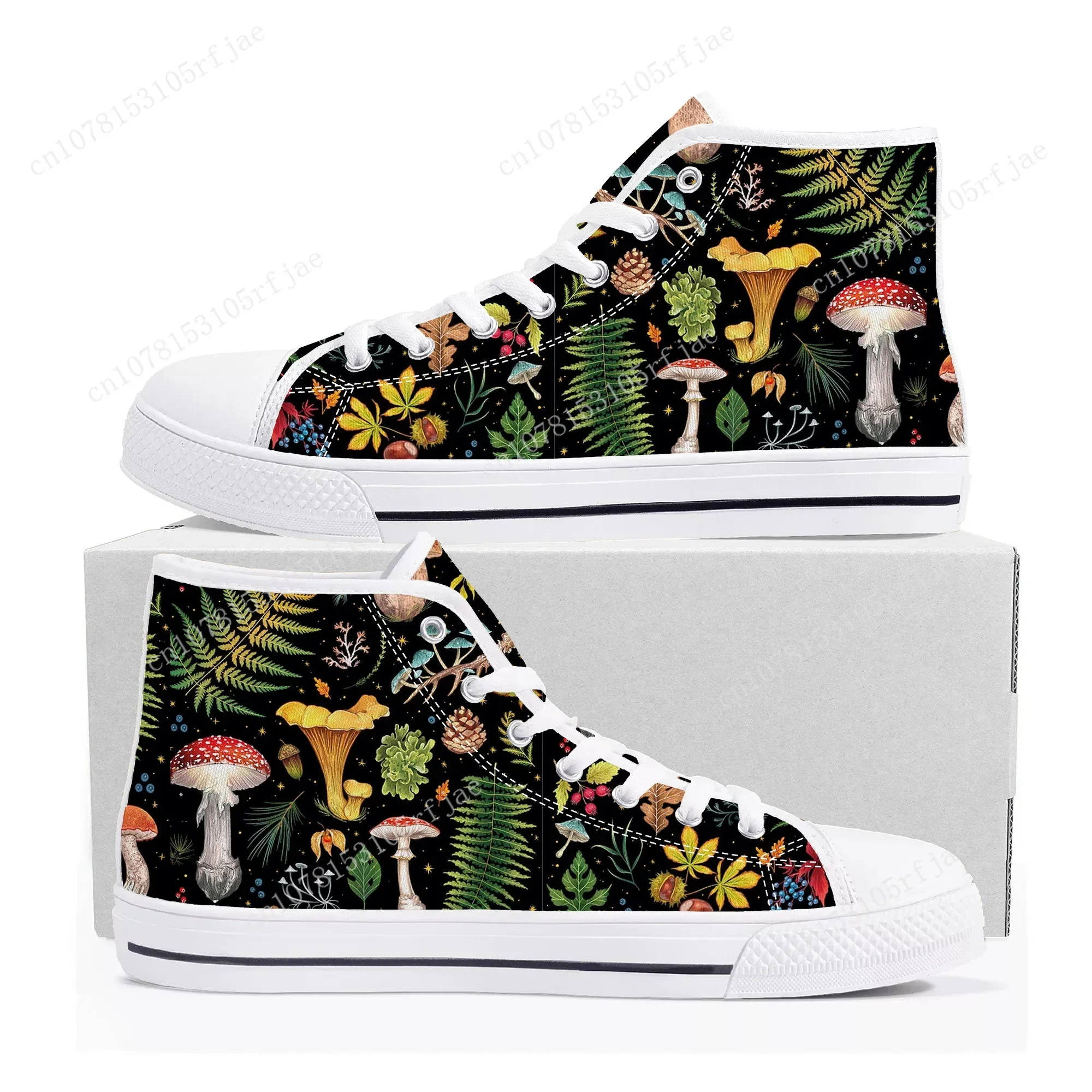 

Mushroom Vintage Custom Made High Top Sneakers Mens Womens High Quality Canvas Sneaker Casual Couple Shoes Personalized Shoes