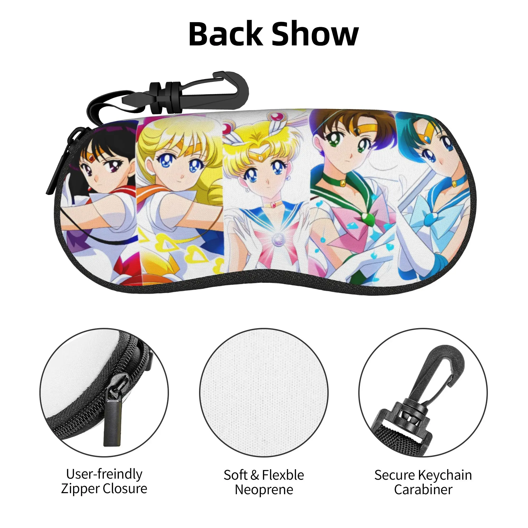 Estuche blando para gafas de sol Sailor Moon Venus Jupiter, estuche protector de neopreno con cremallera Chibi Moon Saturn, caja protectora para gafas