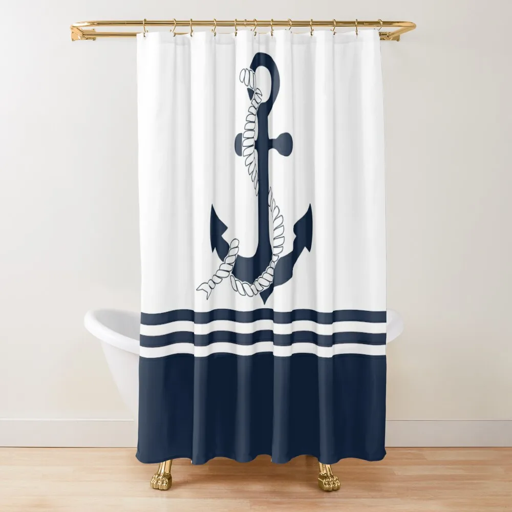 

Nautical blue anchors with blue and white stripes Shower Curtain Bathtub Bathroom Accessory Anime Bathroom Curtain