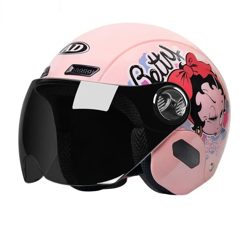 Casque de moto électrique mignon pour hommes et femmes, visières à lentille unique, casque de vélo de course rose, casque de scooter d'été