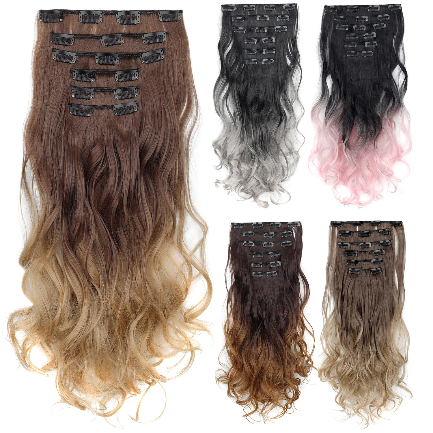 

6pcs Clip In Hair Extensions Long Wavy Full Head Synthetic Curly Hair Pieces for Daily & Party Fashion Looks