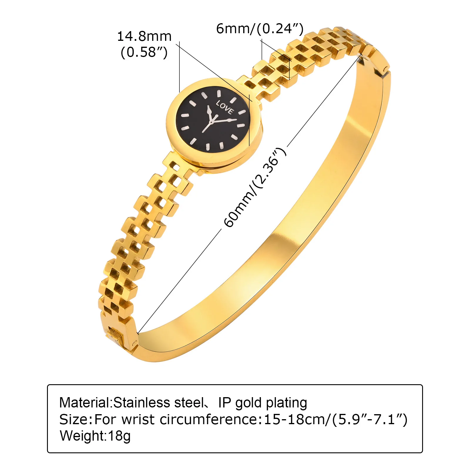 Customized Watch Dial bracelet for women, Gold Color Stainless Steel Round Bracelets, Fashion Jewelry Gift To Girls Lover Mom