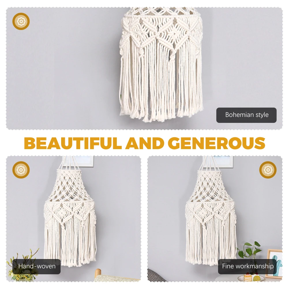 

Woven Lamp Shade Replacement For Pendant Light Ceiling Fan Fixture Cover Macrame Lighting Indoor Household Modern