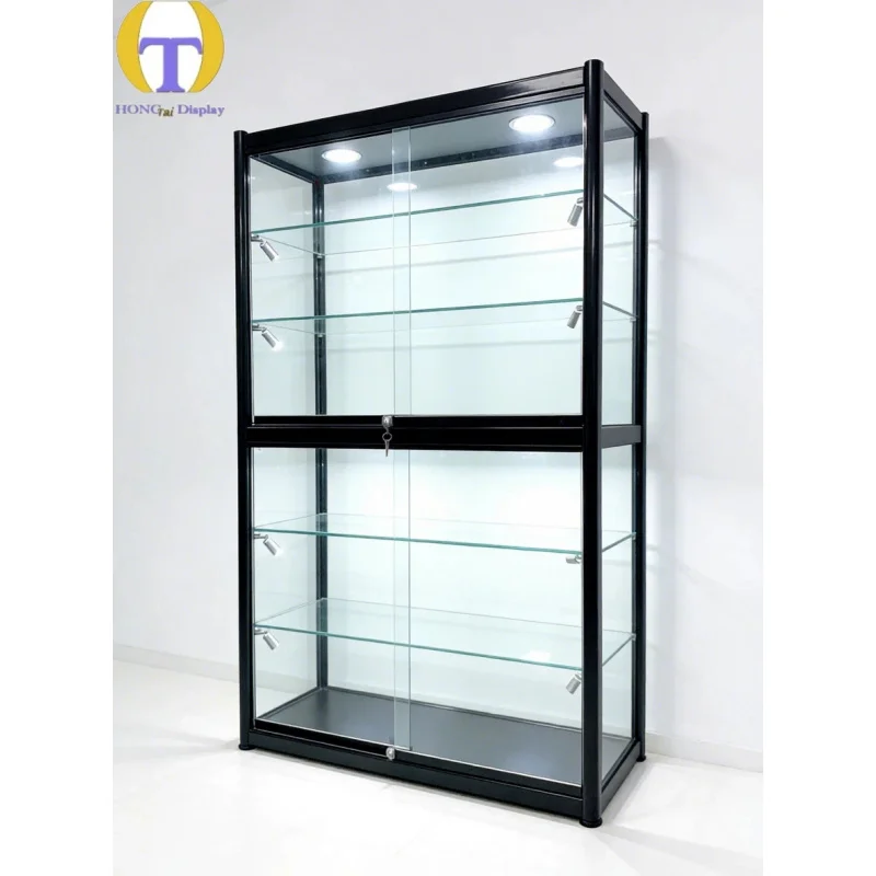 custom.Professional Produce Retail Display Cabinet Full Sliding Door Tempered Glass Aluminum Showcase Shopping Mall H