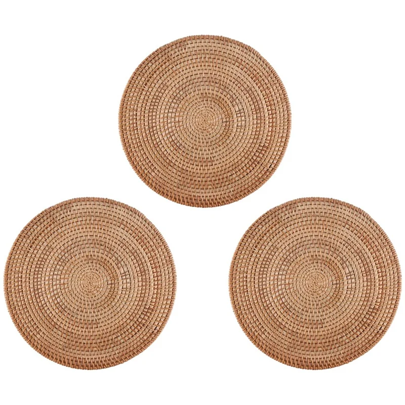 

3 Pcs Handmade Round Natural Rattan Placemat Farmhouse Round Wicker Placemats For Dining Table,Wedding,Parties,BBQ's,Etc