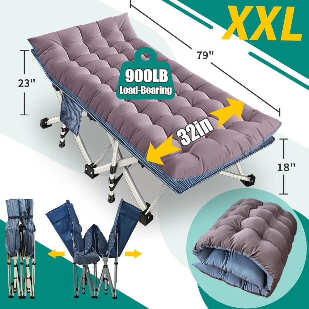سرير تخييم مع مرتبة كبيرة الحجم 32 عرض سرير قابل للطي عالي التحمل مريح للنوم سرير الضيوف مع حقيبة حمل