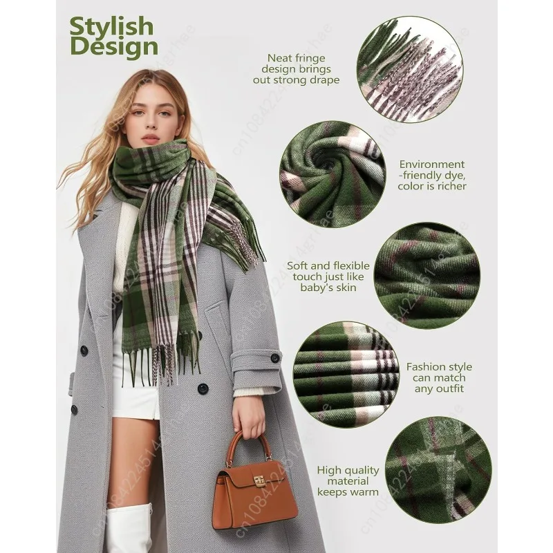 وشاح شتوي للنساء - وشاح نسائي أنيق من الكشمير منقوش لفصل الشتاء، 79 × 28 بوصة، بطانية طويلة دافئة