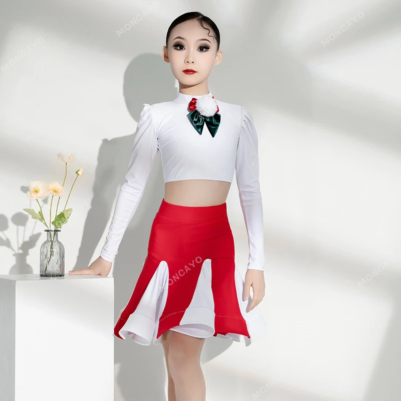 ชุดเต้นรําละตินสาว Cha Cha Tango Rumba Samba Salsa เต้นรําเสื้อผ้าเด็กมาตรฐานการแข่งขันบอลรูมเต้นรําชุด