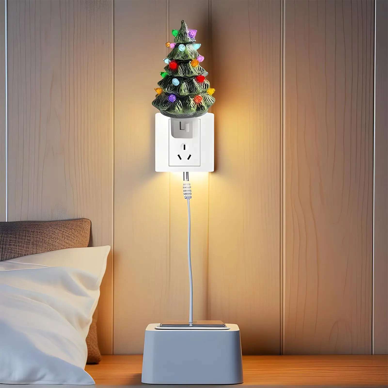 

Винтажный рождественский ночник из смолы, праздничная фигурка, рождественская елка, светильник, настенный декор для спальни, гостиной, детской комнаты