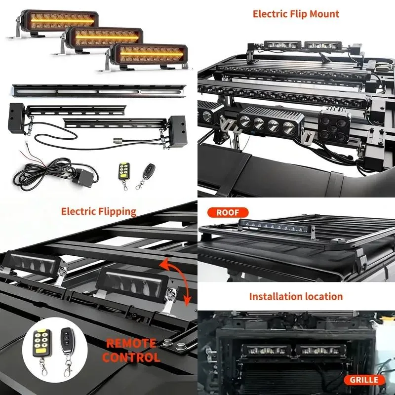 Durable Aluminum Electric Flip Mount Bracket for LED Strip Spotlights Suitable for Grille Roof 4x4 Vehicle Lighting Fixtures