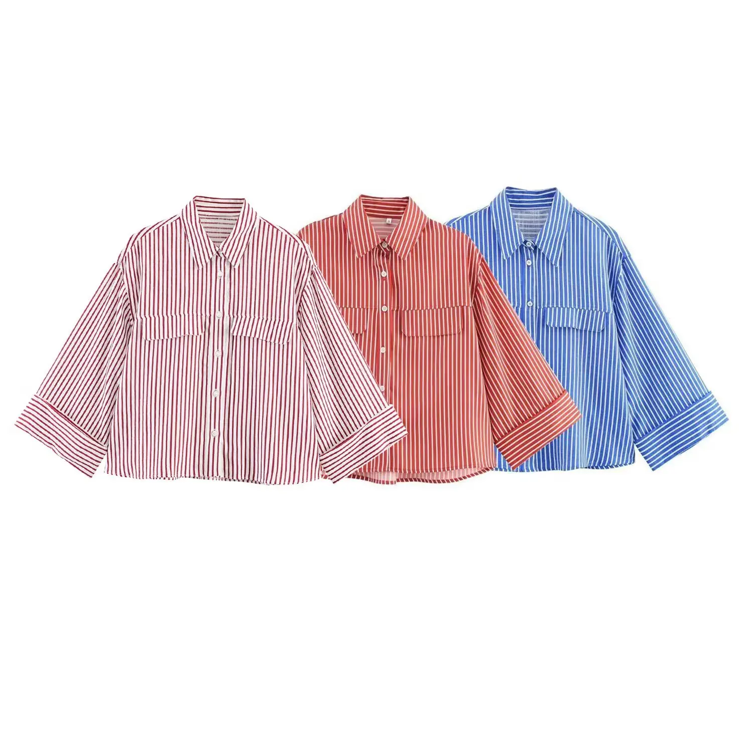

WMXZ Spring New Women's Commuter Style Shirt Long Sleeve Striped Loose Fit UV Protection Breathable Slimming Polyester Fiber