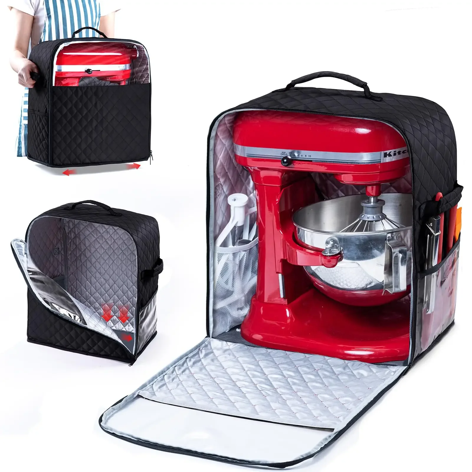 Stand Mixer Cover with Appliance Sliders Base Compatible Kitchenaid Mixer-storage Bag for 4.5/5 Quart with Pockets