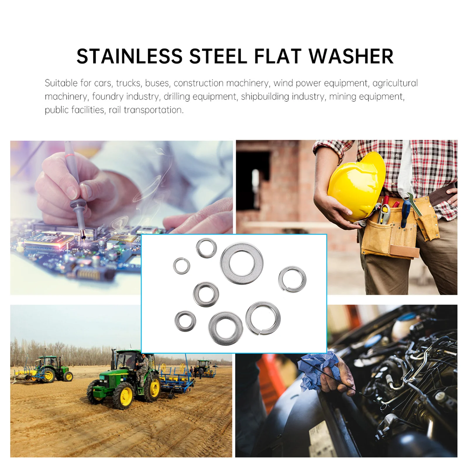 

200Pcs Stainless Steel Flat Washers Spring Lock Washers Kits for Vibration Load Repair Gaskets Plain Washer Flat Washer