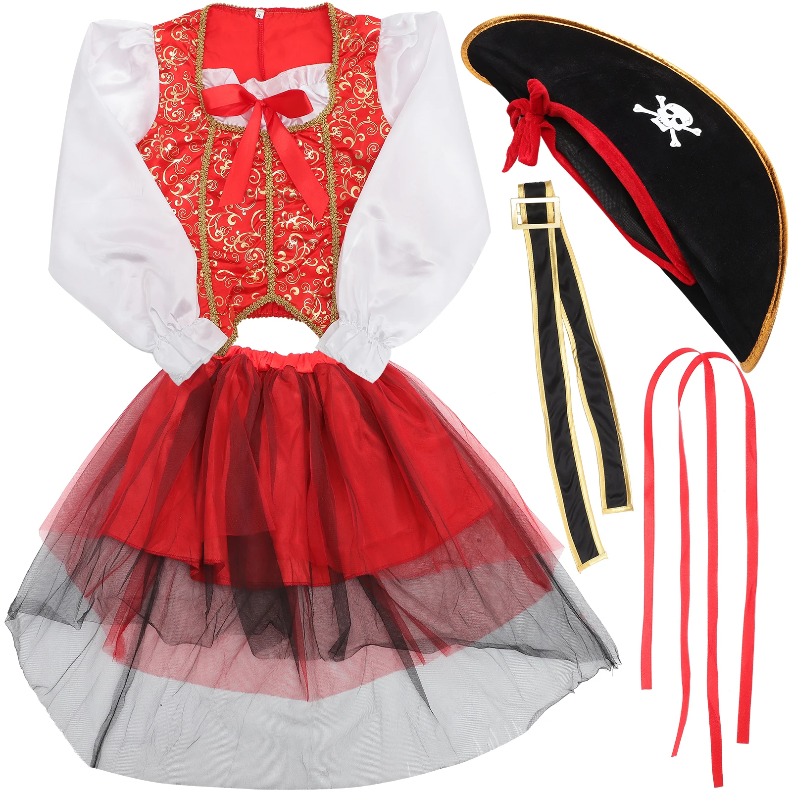 

4pcs Pirate Costume Kids Halloween Cosplay Outfit Soft Texture Comfortable Wear Easy On Off Clean Store Classic Design