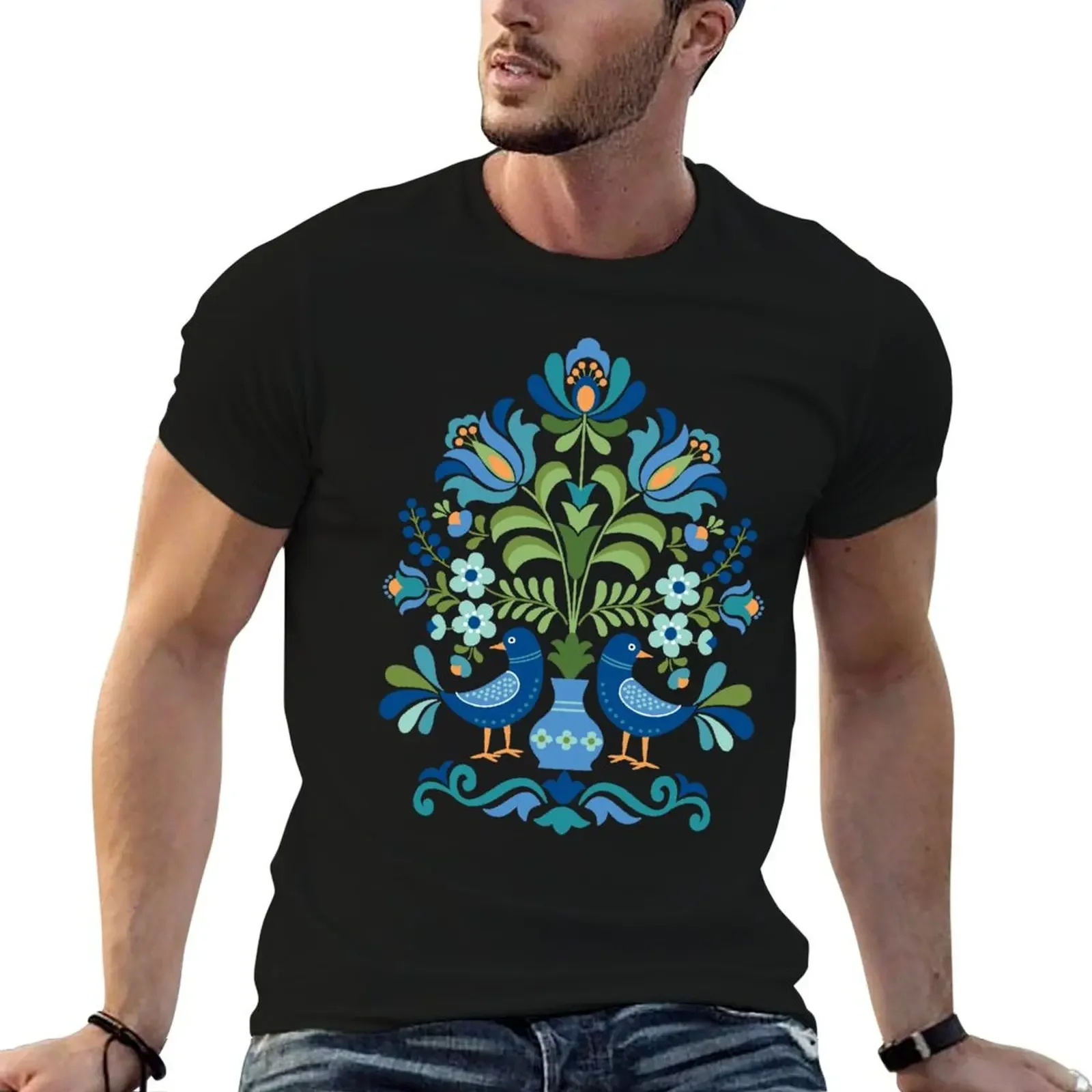 

Hungarian Folk Design Blue Birds Fitted Scoop T-Shirt plus size tops man clothes boys animal print mens vintage t shirts