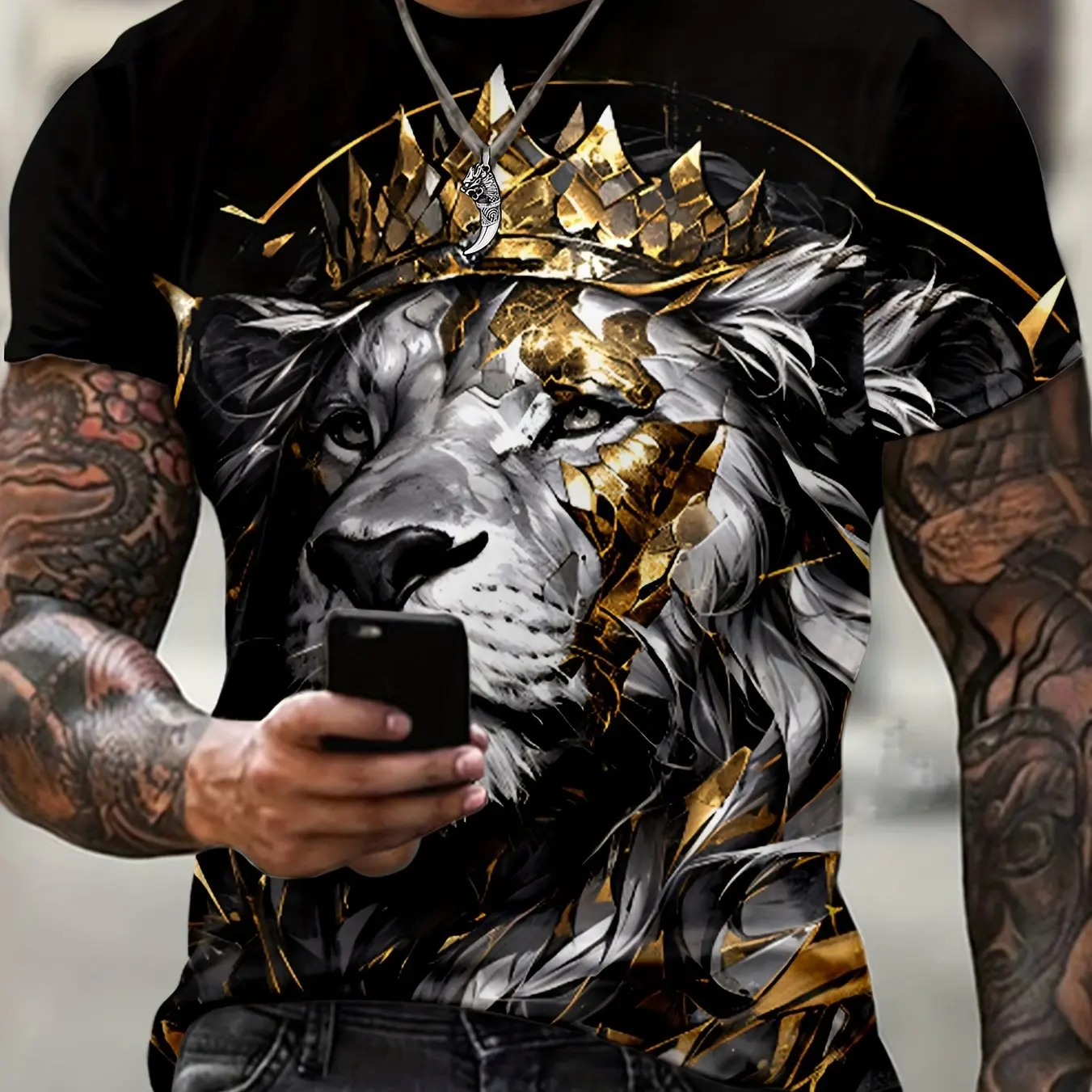 

Funny 3D Lion Print T Shirt For Men Casual O-neck Short Sleeve Tops Fashion Eagle Pattern Oversized T-shirt Hip Hop Trend Tees