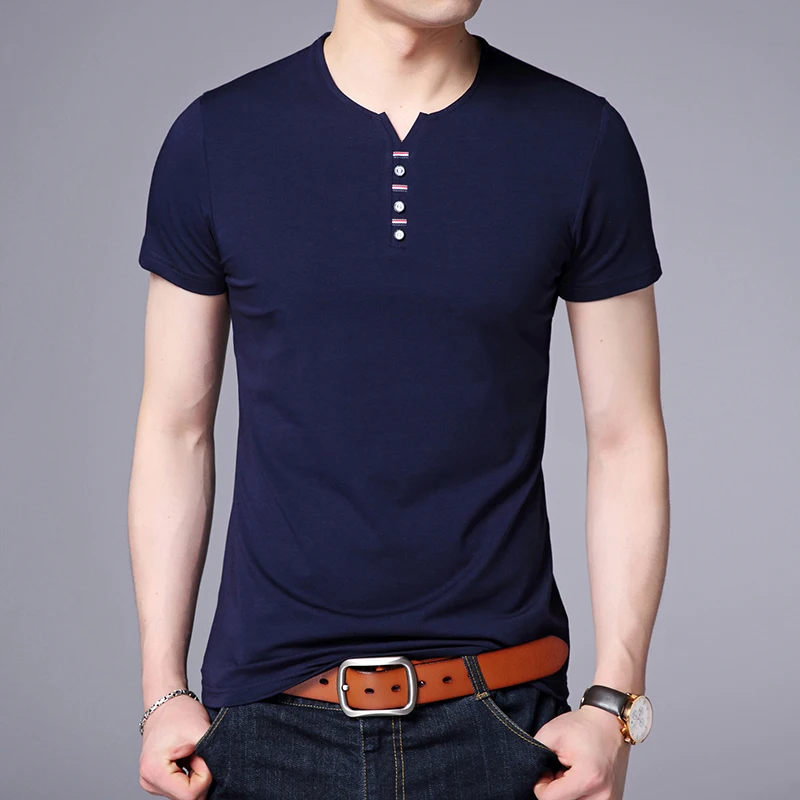 Breathable Casual Solid Color T Shirt For Men Short Sleeve V-Neck Summer New Quality Cotton Soft Comfortable Camisetas De Hombre