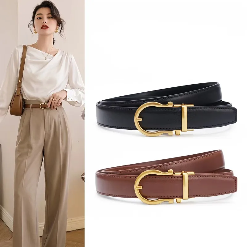 High End Women's New Automatic Buckle Decorative Jeans Casual Pants Fashionable Quality Business Formal Outfit Matching