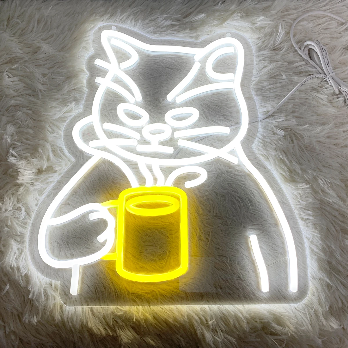 Cat holding a teacup shape LED neon sign  for the bedroom room neon light party birthday gift bar atmosphere