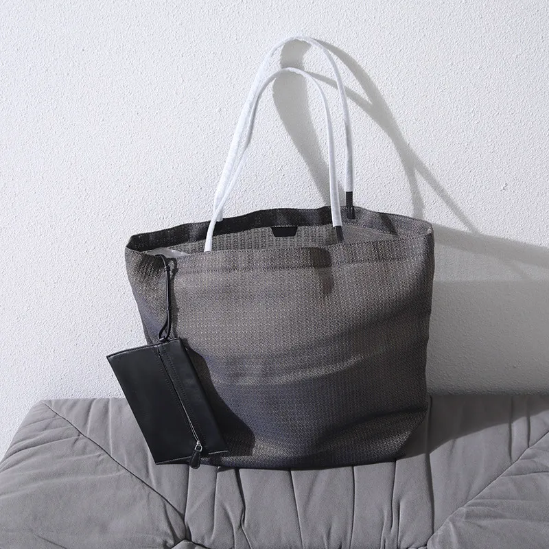 Large Capacity Shoulder Handbag Semi-sheer Woven Lightweight Tote Bag