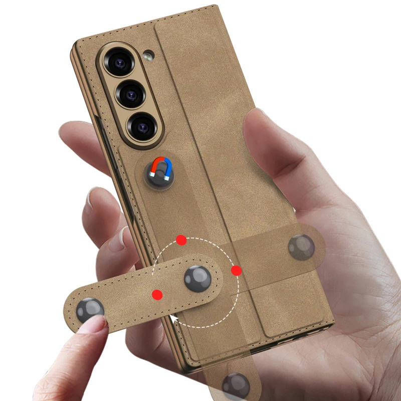 For Samsung Galaxy Z Fold 6 Case Vintage Leather Folding Stand Cover with Tempered Glass + Magnetic Pen Slot For Z Fold6