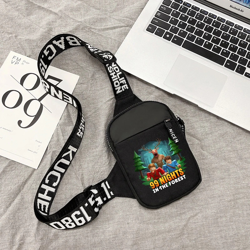 숲속의 99 밤 가방 남성용 여성용 경량 미니 전화 가방 패션 만화 애니메이션 인쇄 가슴 가방 생일 선물