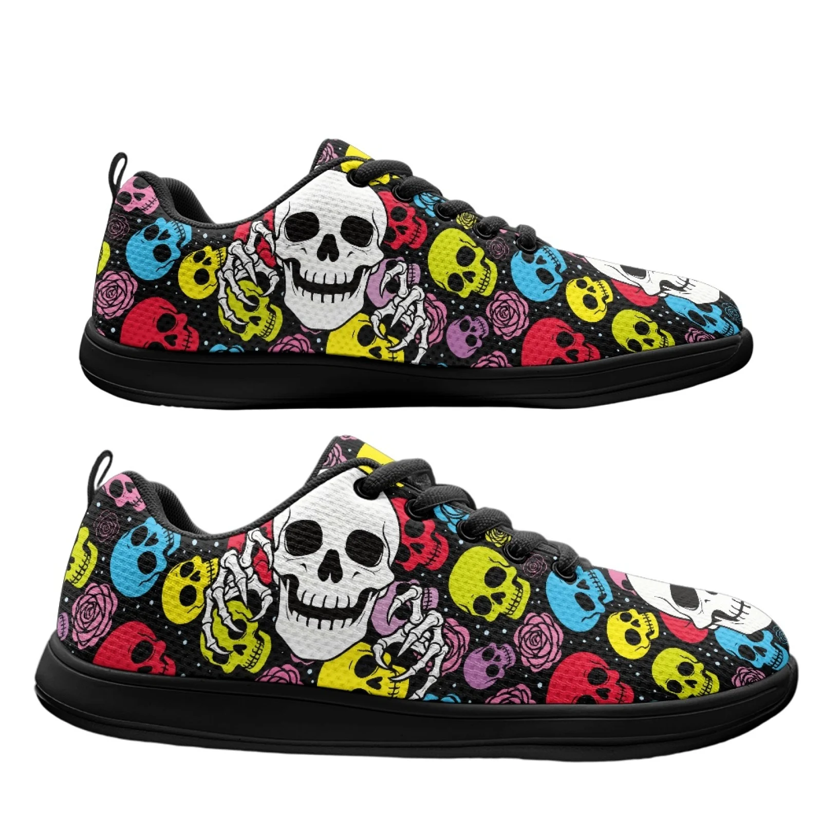PENSTROLL Colorful Skull Rose Non-Slip Barefoot Shoes for Men Mesh & EVA Work Shoes Men Extra Wide Shoes