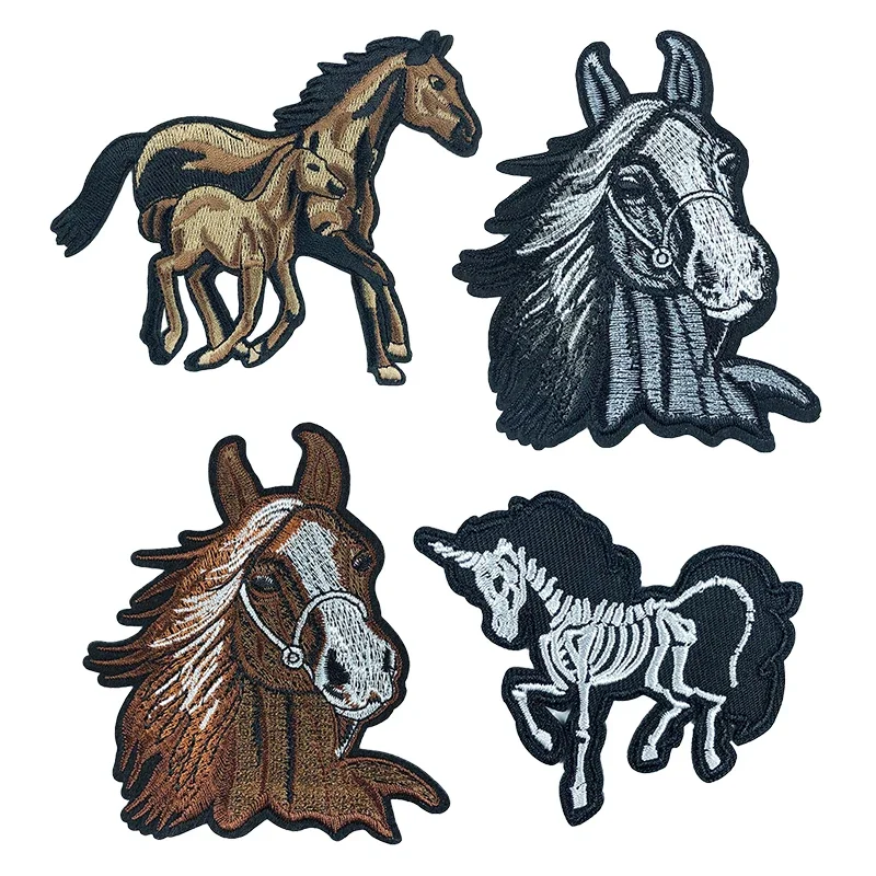 Horse Head Embroidery Thermoadhesive Patches Sweat Blood Horse Unicorn Ethnic Style DIY Clothing Accessories Iron on Patches