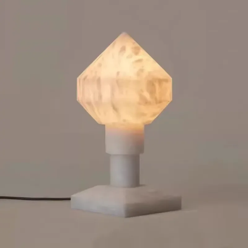 Modern Geometric Spanish Alabaster Table Lamp Simple Marble Bedside Light for Bedroom Living Room Hotel Home Decoration