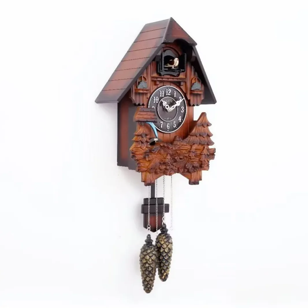 European solid wood carving, cuckoo wall clock living room, music hour clock, swing creative wall hanging