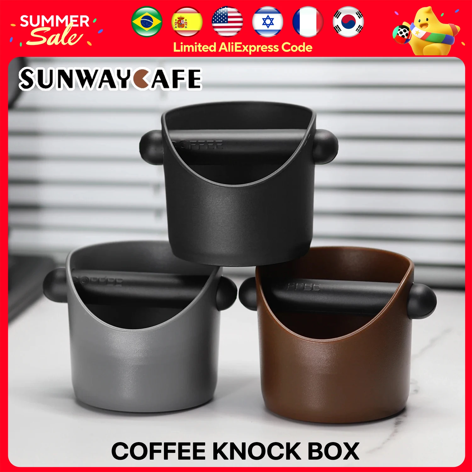 

Coffee Knock Box Espresso Dump Bin For Coffee Grounds with Removable Knock Bar and Non Slip Base Gift Black Round