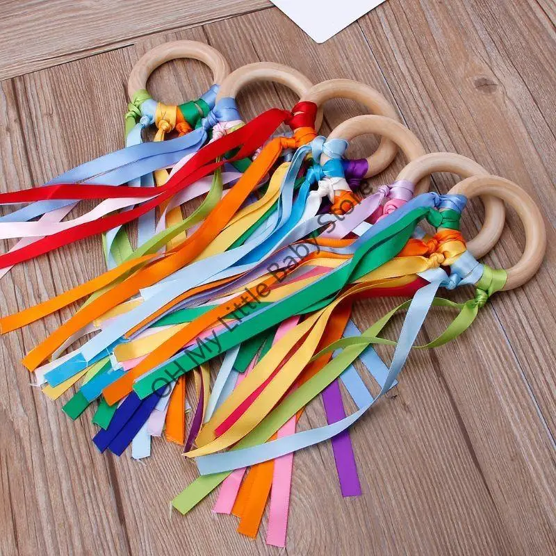 

M76C Подвесная детская игрушка с деревянными кольцами и лентами в стиле бохо для детей 0-12 месяцев без BPA