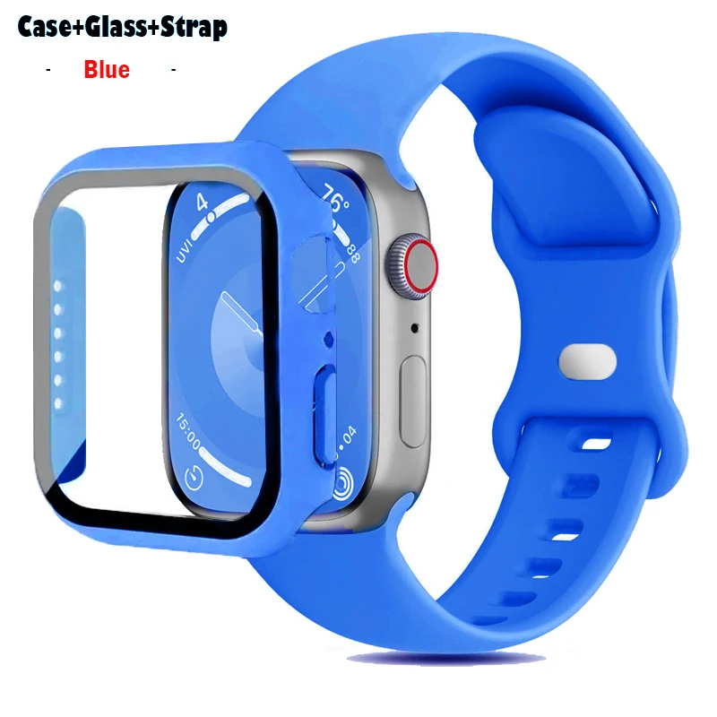 Vetro + custodia + cinturino per cinturino Apple Watch 44mm 41mm 45mm 40mm 38mm 42mm bracciale in Silicone serie iWatch 9 8 3 4 5 6 se 7 cinturini