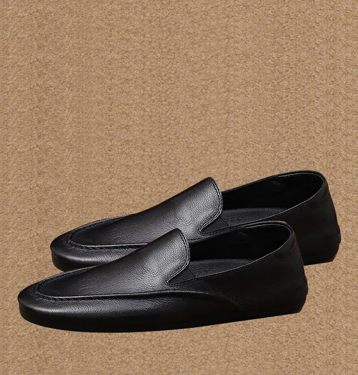 LIHUAMAO 100% Cow Leather Men's Penny Loafers Slip On Shoes British Style Round Toe Business Footwear Outdoor Soft Comfort