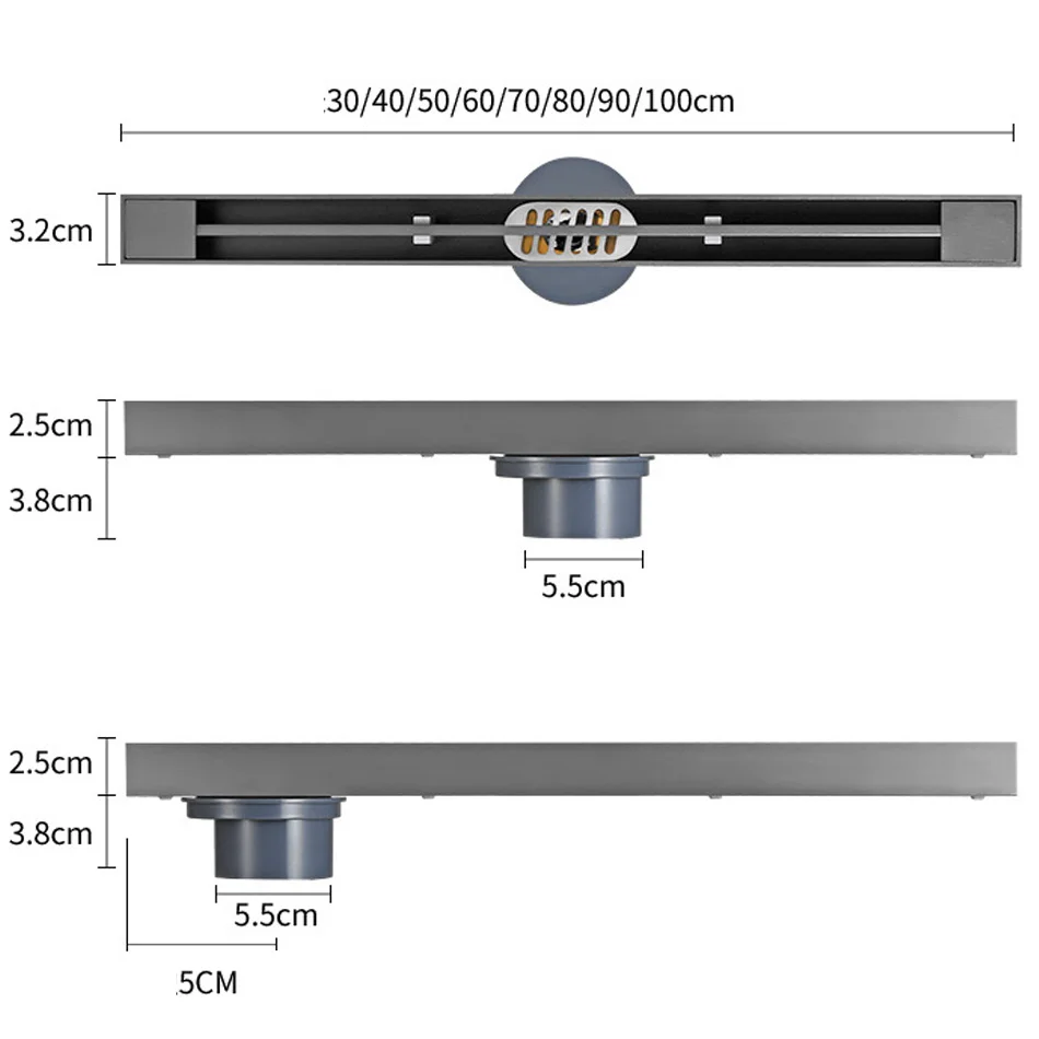 Imagem -06 - Stainless Steel Grey Floor Drain Long Linear Drainage Strip Lavatory Bathroom Shower 3.2 cm 30 cm 40 cm 50cm 304