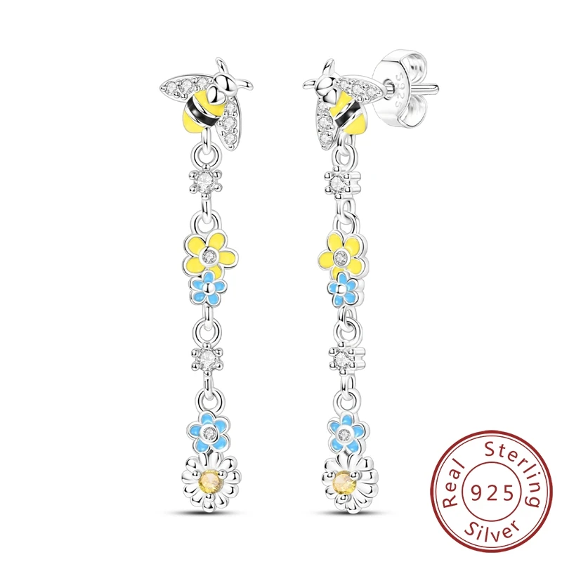

Exquisite 100% 925 Sterling Silver Bee Daisy Tassel Stud Earrings For Girl Jewelry Birthday Gift Making